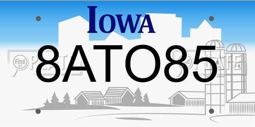 8ATO85 Iowa License Plate