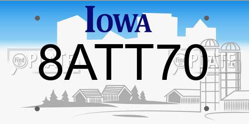 8ATT70 Iowa License Plate