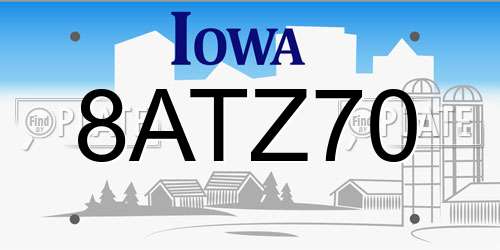 8ATZ70 Iowa License Plate