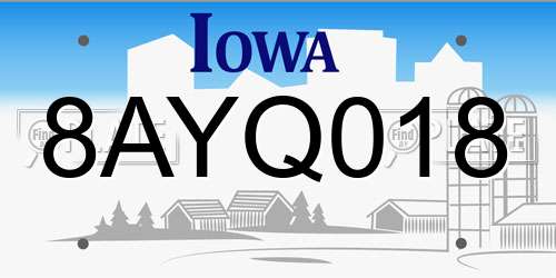 8AYQ018 Iowa License Plate