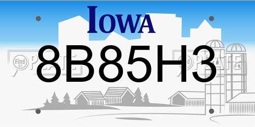 8B85H3 Iowa License Plate