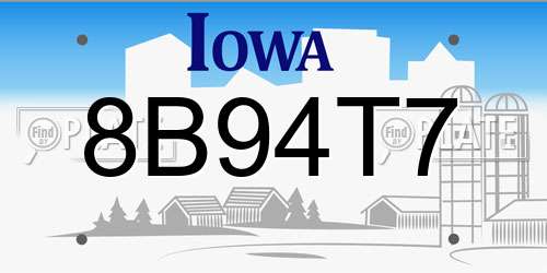 8B94T7 Iowa License Plate