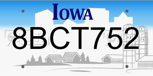 8BCT752 Iowa License Plate