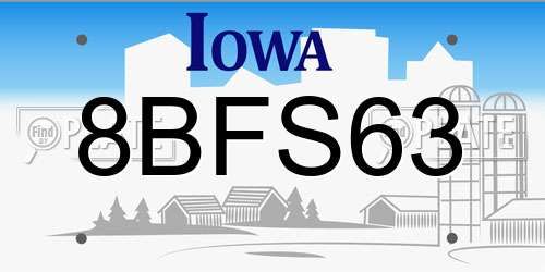 8BFS63 Iowa License Plate
