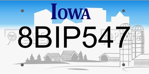 8BIP547 Iowa License Plate