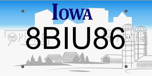 8BIU86 Iowa License Plate