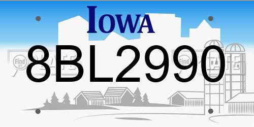 8BL2990 Iowa License Plate