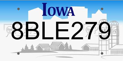 8BLE279 Iowa License Plate