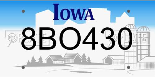 8BO430 Iowa License Plate