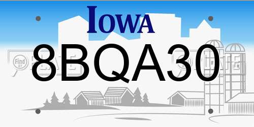 8BQA30 Iowa License Plate