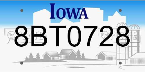 8BT0728 Iowa License Plate