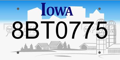 8BT0775 Iowa License Plate