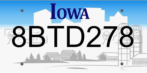8BTD278 Iowa License Plate