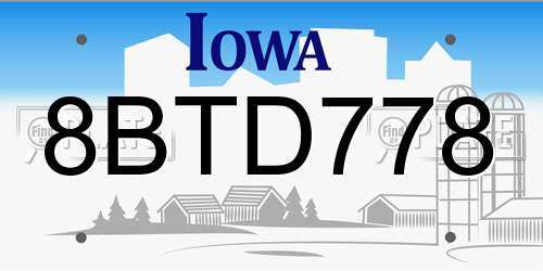 8BTD778 Iowa License Plate