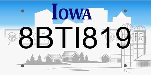 8BTI819 Iowa License Plate