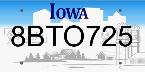 8BTO725 Iowa License Plate