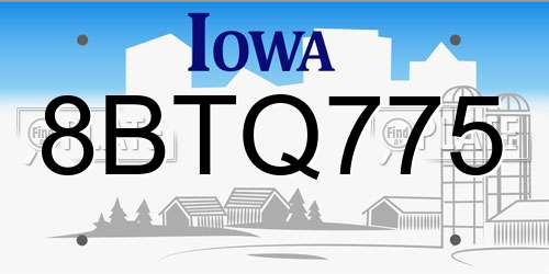 8BTQ775 Iowa License Plate