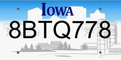 8BTQ778 Iowa License Plate