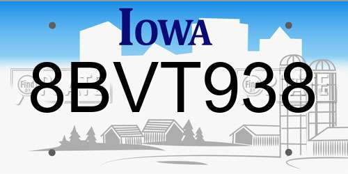 8BVT938 Iowa License Plate