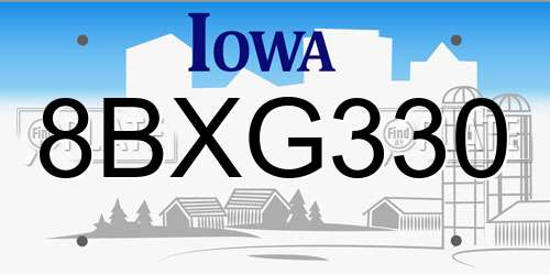 8BXG330 Iowa License Plate