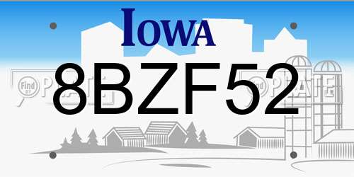 8BZF52 Iowa License Plate