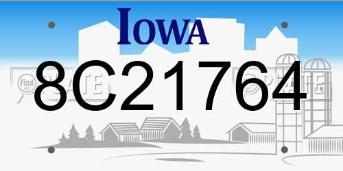 8C21764 Iowa License Plate