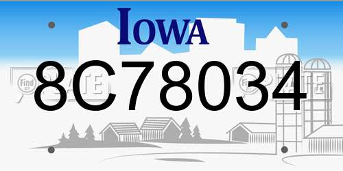 8C78034 Iowa License Plate