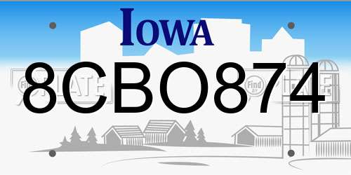 8CBO874 Iowa License Plate