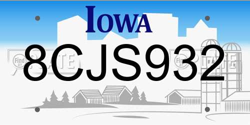8CJS932 Iowa License Plate