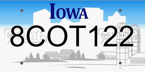 8COT122 Iowa License Plate