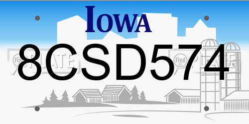 8CSD574 Iowa License Plate