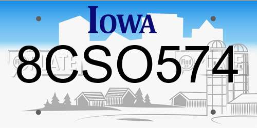 8CSO574 Iowa License Plate