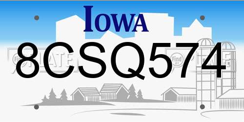 8CSQ574 Iowa License Plate