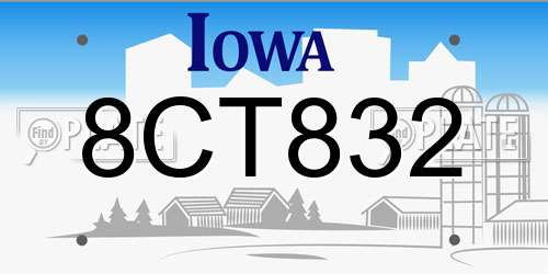 8CT832 Iowa License Plate