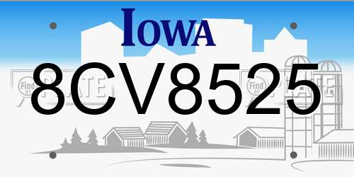 8CV8525 Iowa License Plate