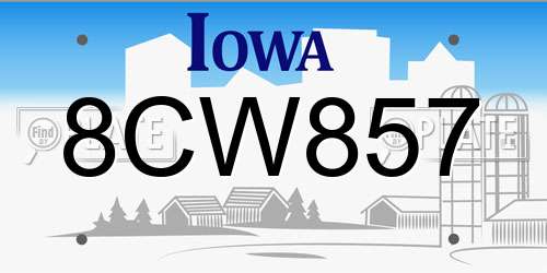 8CW857 Iowa License Plate
