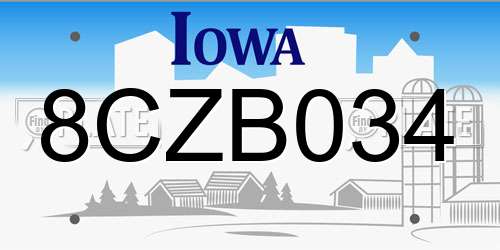 8CZB034 Iowa License Plate