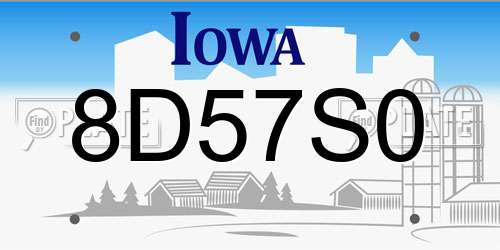 8D57S0 Iowa License Plate