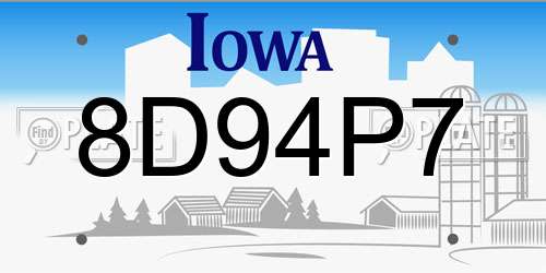 8D94P7 Iowa License Plate