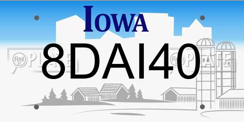 8DAI40 Iowa License Plate