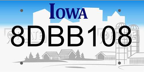 8DBB108 Iowa License Plate