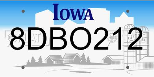 8DBO212 Iowa License Plate