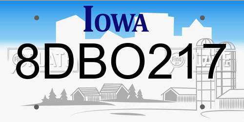 8DBO217 Iowa License Plate