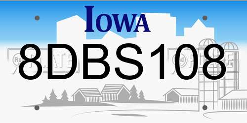 8DBS108 Iowa License Plate