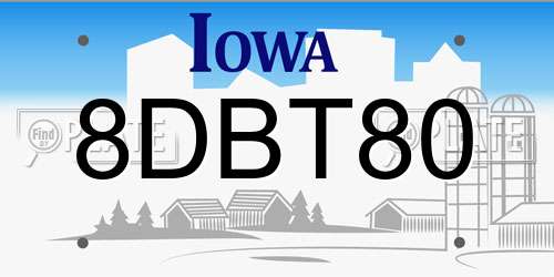 8DBT80 Iowa License Plate