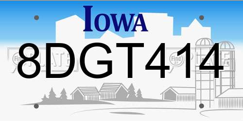 8DGT414 Iowa License Plate