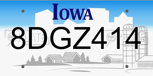8DGZ414 Iowa License Plate