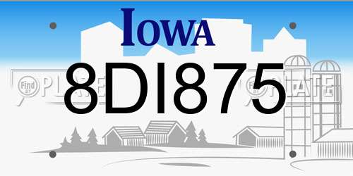8DI875 Iowa License Plate