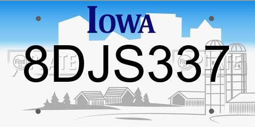 8DJS337 Iowa License Plate