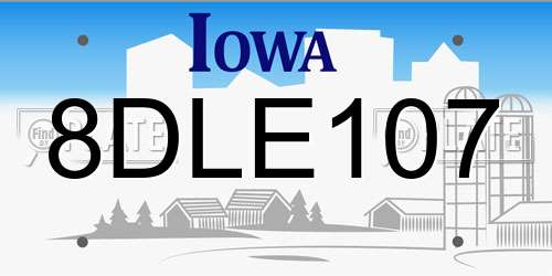 8DLE107 Iowa License Plate